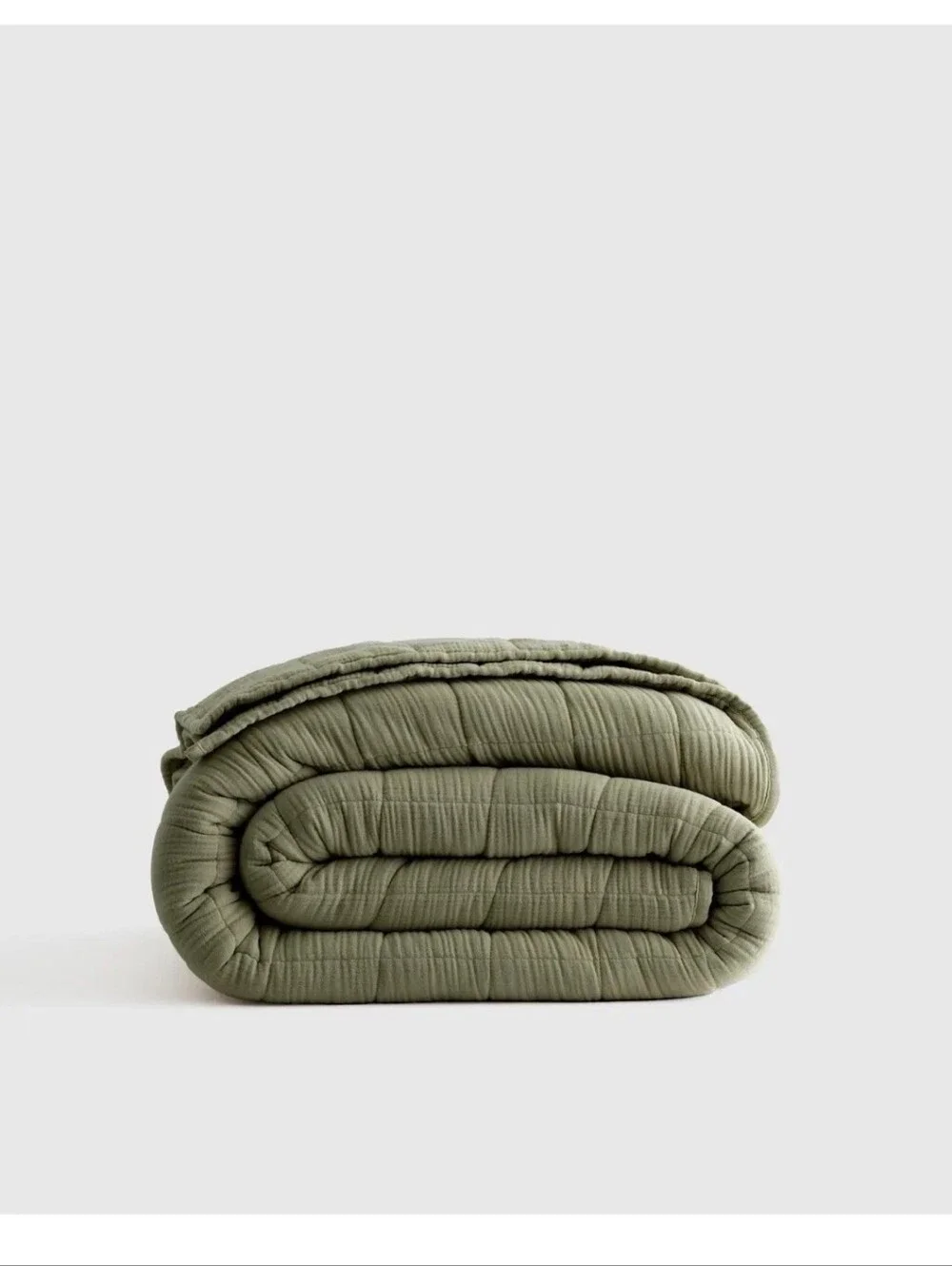 New! Quince Organic Luxury Airy Gauze Cotton Box Quilt Green Queen Olive Green